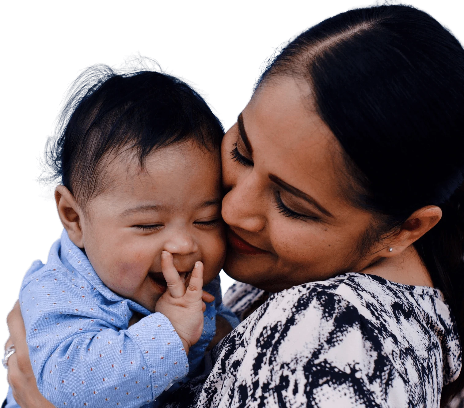 A mother holding her laughing baby